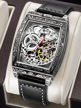 Автоматические механические мужские часы BOUX длиной 50 м, Полые наручные часы, Водонепроницаемые часы с хронографом из нержавеющей стали.