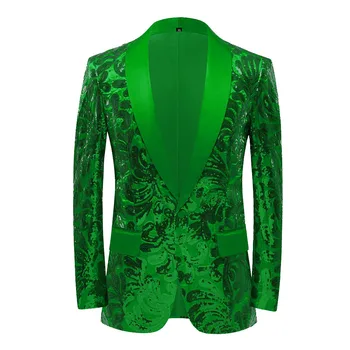 Модный мужской приталенный пиджак с блестками HOO 2023, молодежные повседневные блейзеры с зеленым воротником