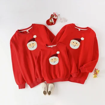 Одинаковые свитшоты для рождественской семьи 2023, Новогодние Красные зимние топы для мамы, папы и сына, дочери, Детская одежда для лица Санта-Клауса