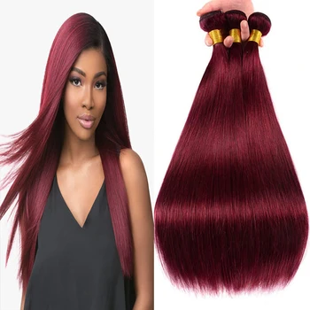 Красивая девушка Бразильские прямые Пучки человеческих волос 99J Red Deal 100 г / ШТ 100% Наращивание волос Remy 3 пучка