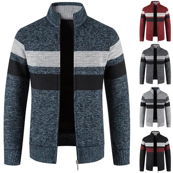 Новый Кардиган, Мужские свитера, Осенне-зимние куртки, пальто, Модный полосатый вязаный кардиган, Приталенные свитера, пальто, мужская одежда