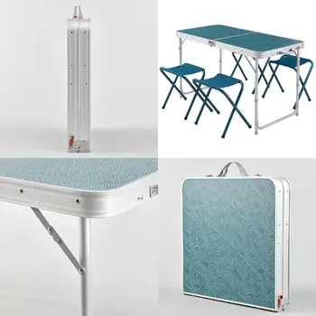 Роскошный синий складной стол и стулья из четырех частей - идеально подходит для кемпинга, барбекю на открытом воздухе, вечеринок-пикников.