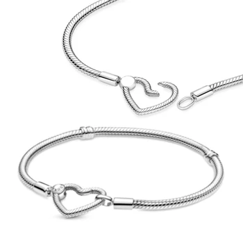 Женская бижутерия, женские подарки, браслеты, сделанные своими руками, дизайнерские подвески, подходящие к оригинальным браслетам Pandora Jewellry из стерлингового серебра 925 пробы с сердечками.