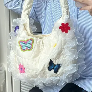 Женские сумки через плечо с вышивкой, плиссированные кружевные женские сумки-тоут большой емкости, ретро-цветочная лоскутная клетчатая сумка-мессенджер