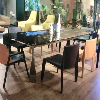Новый обеденный стол Lauren black gold marble home, сочетание прямоугольного обеденного стола и стула, Итальянский минималистичный обеденный стол