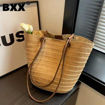 [BXX] Тканая сумка через плечо для женщин 2023, Новая мода, Универсальная сумка для пляжного отдыха Большой емкости, женская сумка для покупок 8AB940
