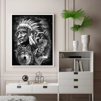 Индейцы и волки Набор масляных красок по номерам Безрамная картина для рисования Декор стен