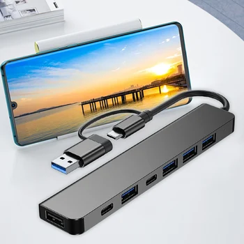 7 В 1 USB-Концентратор 3,0 Мульти USB-Разветвитель 4 Порта USB 2,0 Разветвитель Type C К Кард-Ридеру Dongle Док-Станция Для Xiaomi Lenovo