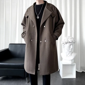 Двубортное мужское шерстяное пальто 2023, зимняя высококачественная модная повседневная верхняя одежда Slim Fit