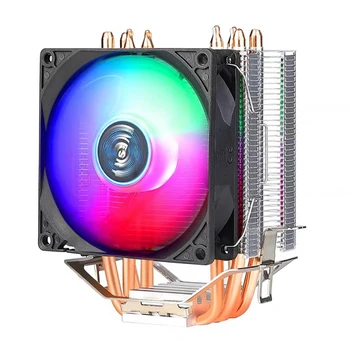 Радиатор процессорного кулера RGB 4 Тепловые трубки, 9 см Вентилятор кулера, гидравлические подшипники, красочные световые эффекты, компьютерные аксессуары для INTEL AMD