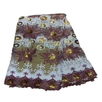 Фиолетовые Блестки Африканское Кружево Французская Сетчатая Ткань Для Платья Party Sew 2023 Высококачественная Шнуровая Вышивка Нигерийская Ткань