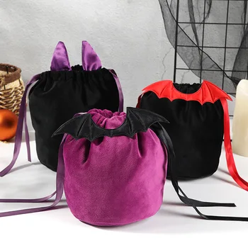 Сумки для подарков на Хэллоуин, креативные бархатные сумки в форме крыла летучей мыши, сумки для детских конфет 