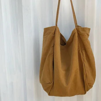 Женская большая вместительная холщовая сумка-тоут, простая сумка через плечо, однотонная сумка с ручкой