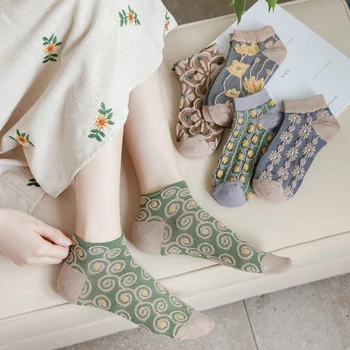 3 пары носки Женские цветок лодыжки милые НЧ дышащий Харадзюку Каваи цветочные невидимые короткие мягкие хлопковые носки осень-весна