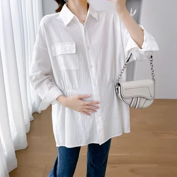 B53958 # Блузка для беременных Белого цвета, Легко сочетающиеся Свободные Женские топы, Летнее Новое поступление, Офисный топ для беременных