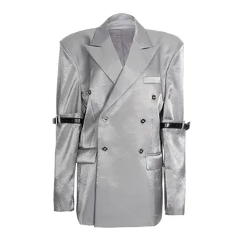 Новое поступление 23 Осень, стильная куртка с серебристым рукавом, бейсбольное пальто, женская модная одежда свободного кроя, куртка женская