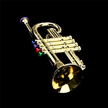 Труба Детская музыкальная развивающая игрушка Духовые инструменты ABS Золотая труба с 4 цветными клавишами для