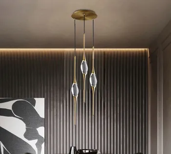 Подвесной светильник с медной панелью в скандинавском стиле, черный / позолоченный стержень, подвесной светильник с блестящим кристаллом в форме капли воды для гостиной