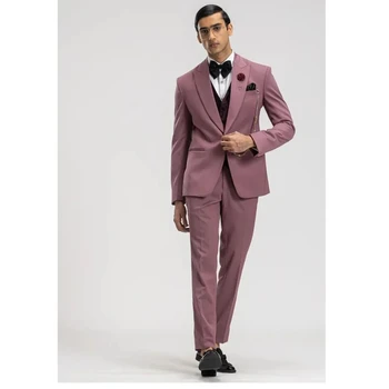 Элегантные костюмы для мужчин пыльно-розового цвета, свадебные блейзеры для жениха с одной пряжкой, облегающий модный сценический костюм, мужские брюки 3 шт.