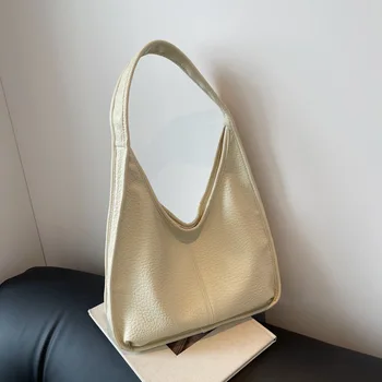 Женская сумка через плечо из искусственной кожи, трендовая дизайнерская маленькая сумка-тоут 2023, зимняя простая однотонная сумка для поездок на работу, классная сумка, кошелек