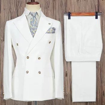 Мужские двубортные официальные костюмы в итальянском стиле, пиджак с отворотом и брюки, Приталенный свадебный смокинг на заказ из 2 предметов