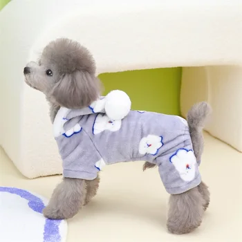 Флисовая пижама для щенков с капюшоном, теплый комбинезон с принтом 