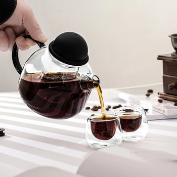 кофейник с черной силиконовой крышкой объемом 800 мл, Высокий Боросиликатный Термостойкий Прозрачный фильтр, стеклянный чайник для кипячения, цветочный чайник