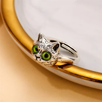 Милое красочное открытое кольцо с кошачьим глазом для женской пары, металлические регулируемые украшения в виде животных, свадебная вечеринка, подарок на палец для путешествий