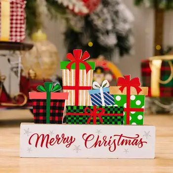 Рождественский орнамент из дерева Красочные деревянные украшения для рождественского стола Подарочные коробки с оленями Санта-Клауса и эльфами для праздничных вечеринок