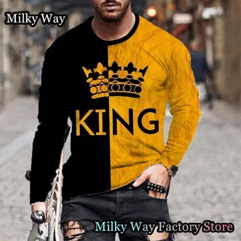 Весна-осень, мужская футболка с принтом King с длинным рукавом, мужская мода, одежда с рисунком Покер, Повседневная футболка, Винтажная уличная одежда