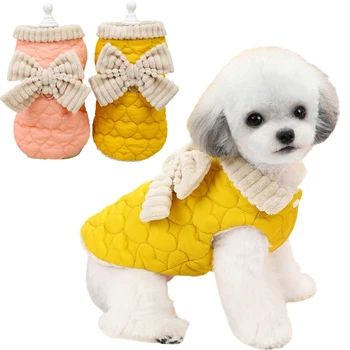 Толстая шуба принцессы для собак, зимняя теплая куртка с бантом для маленьких собачек, одежда для кошек, жилет для щенков, костюмы Тедди для французского бульдога Чихуахуа