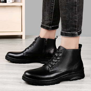 Мужские черные ботинки в стиле ретро, Новая модная повседневная обувь, Удобные ботильоны на открытом воздухе, Классическая мужская теплая зимняя обувь, Зимние Мужские кроссовки