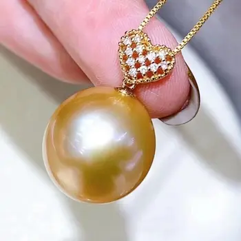 Новое ожерелье с огромным круглым жемчугом из золота Южно-Китайского моря диаметром 11-12 мм из натурального золота Южно-Китайского моря 925 пробы