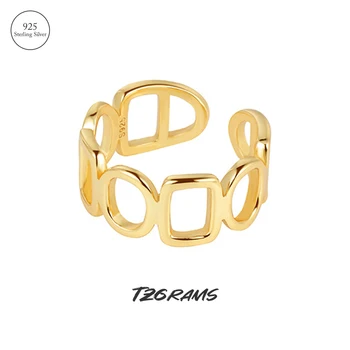 92,5 грамма стерлингового серебра, кольца простой геометрии для женщин, выдалбливаемое золото, Корейское модное открытое кольцо неправильной формы, ювелирные изделия с возможностью изменения размера