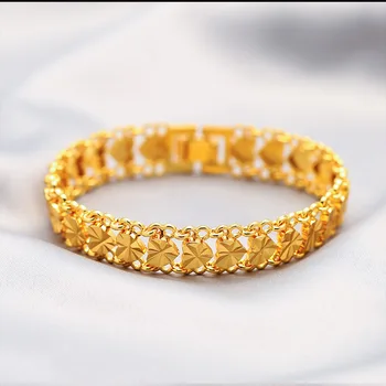 Вьетнамский браслет из твердого золота, мужской браслет с имитацией позолоченного женского хлыста, бусина Будды, цепочка из круглых бусин, браслет для пары