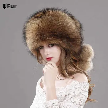 Женская шапка из натурального лисьего меха в русском стиле с Лисьим хвостом, модная женская зимняя теплая шапка-бомбер из мягкого лисьего меха, Шапочка-бини