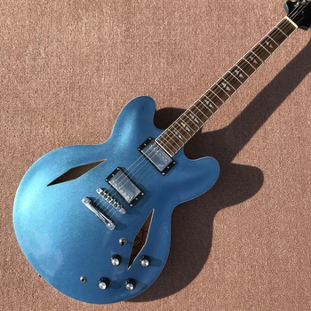Металлический синий полый корпус электрогитары Jazz 335, хромированная фурнитура, накладка для электрогитары из розового дерева, бесплатная доставка