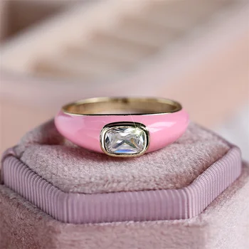 Роскошное женское кольцо с белым кристаллом, шарм из желтого золота, свадебный камень, Розовые кольца для женщин, Обручальное кольцо с цирконием для невесты