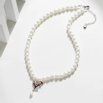 Корейское модное Жемчужное ожерелье с подвеской в виде сердца неправильной формы для женщин, ожерелье-чокер из бисера, Женский подарок для ювелирных изделий Boho Kawaii Y2K