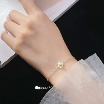 Браслет из стерлингового серебра S925 пробы для женской моды, маленький свежий браслет с маргаритками, Темпераментный Милый женский браслет ручной работы