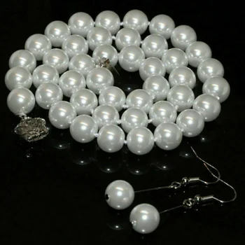 Натуральная 10 мм белая жемчужина Akoya в виде ракушки, ожерелье с круглыми бусинами, серьги, набор 16-25 