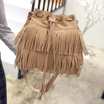 Модные Женские сумки-мессенджеры с бахромой из искусственной замши в стиле ретро, новая сумка-тоут, сумки через плечо с кисточками, сумка через плечо с кисточками, Ведро