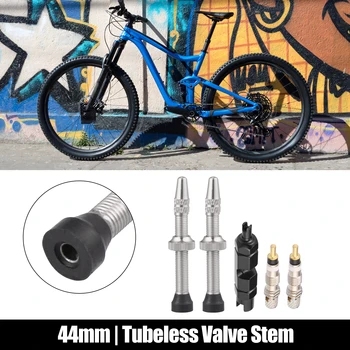 1 Комплект из алюминиевого сплава 44 мм Велосипедные бескамерные стержни клапанов со сменным комплектом и колпачками для стержней клапанов Бескамерные диски для горных шоссейных велосипедов