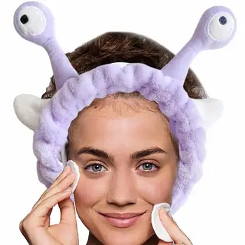 Женщины моют лицо Плюшевая Повязка на голову Забавная Мультяшная Улитка Антенна Глаза Резинка Для волос Фиолетовый Цвет Макияж Тюрбан Бандана