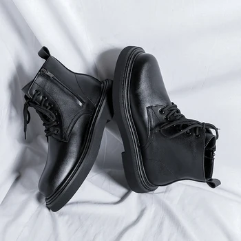 Новый дизайн нескользящих мужских ботинок, модные кожаные ботинки, мужские высококачественные резиновые мотоциклетные ботинки, обувь с толстой подошвой в британском стиле
