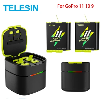 Аккумулятор для Быстрой зарядки TELESIN Для GoPro11 Hero 11 10 9 Аккумулятор емкостью 1750 мАч 2 Способа Быстрого Зарядного Устройства Коробка Для Хранения TF-карт Для GoPro 11 10