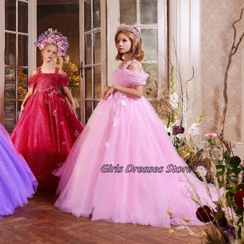 Новое платье принцессы с аппликацией в виде квадратного воротника для особых случаев, платье с цветочным узором для девочек