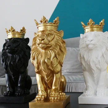 Статуэтки льва в короне, офисный декор, статуя льва, скульптура животного из смолы, гостиная, ТВ, шкаф, украшения для спальни