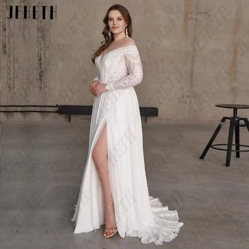 Классические свадебные платья JEHETH, шифоновые платья трапециевидной формы с разрезом по бокам, элегантные платья невесты с длинными рукавами, vestidos de novia, большие размеры