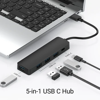 5-портовый концентратор USB 3.0, Ультратонкий USB-концентратор с портом питания USB-C [поддерживается зарядка], USB-порт для MacBook, Mac Pro, iMac, Surface